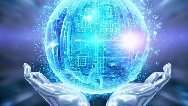 Visualize a crystal ball emanating from the AI-BI Brain