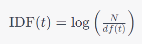 IDF(t) = log(N/df(t))