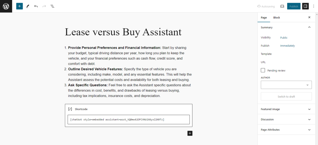 Pluging Shortcode Lease Versus Buy