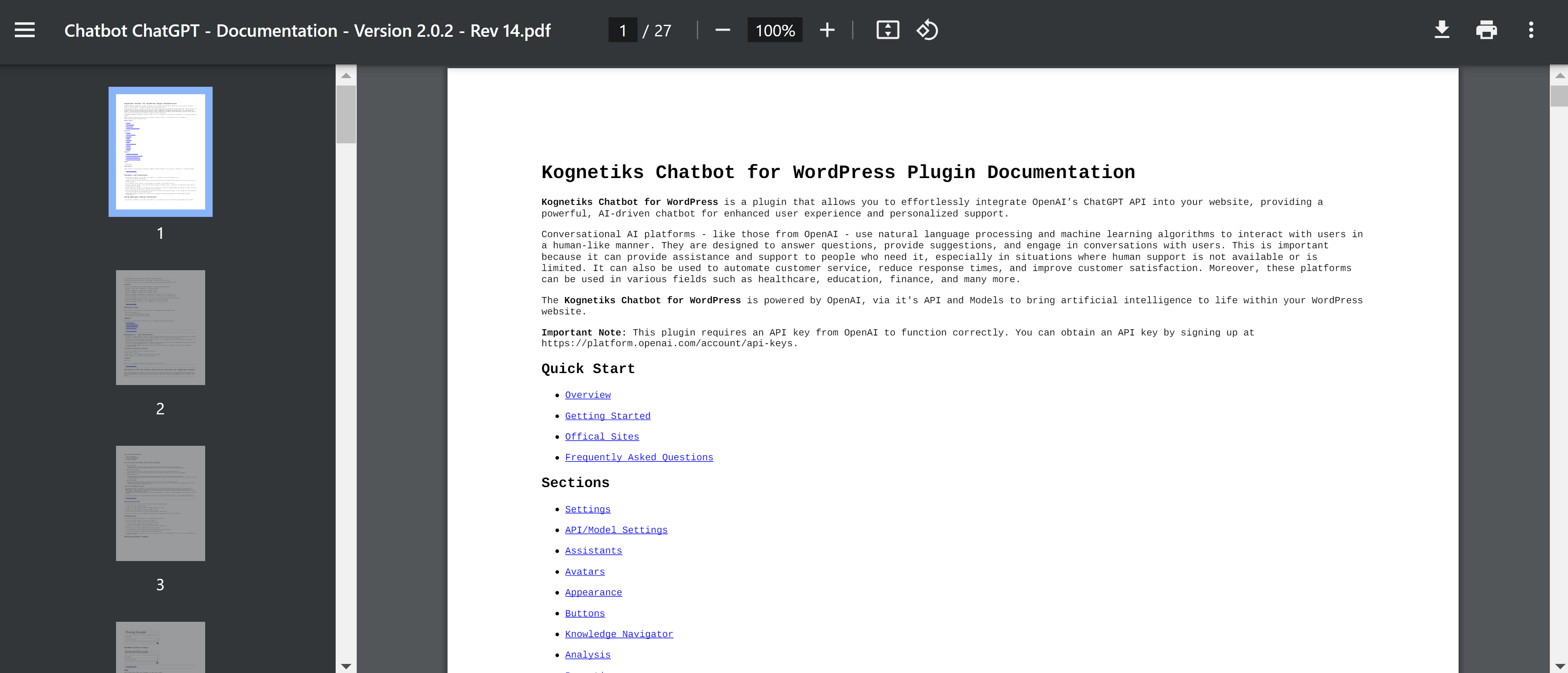 Kognetiks Chatbot - Documentation PDF Page One