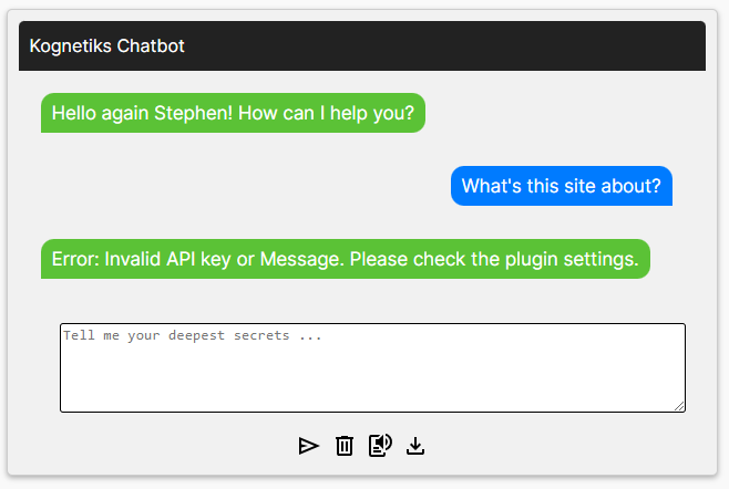 Kognetiks Chatbot - Knowledge Navigator - Errors Without Custom Messaging