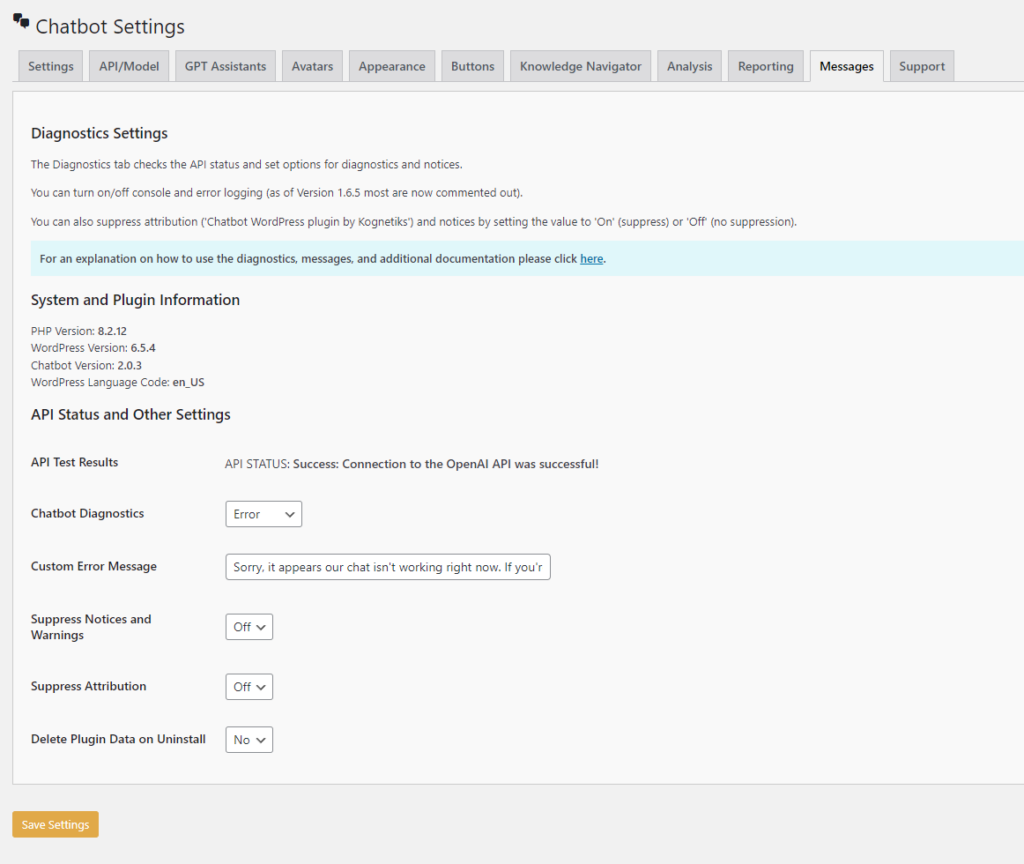 Kognetiks Chatbot - Message Tab