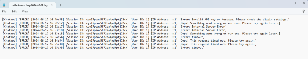 Example Error Log