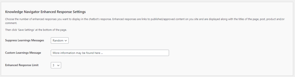 Chatbot ChatGPT - Knowledge Navigator Enhanced Response Settings