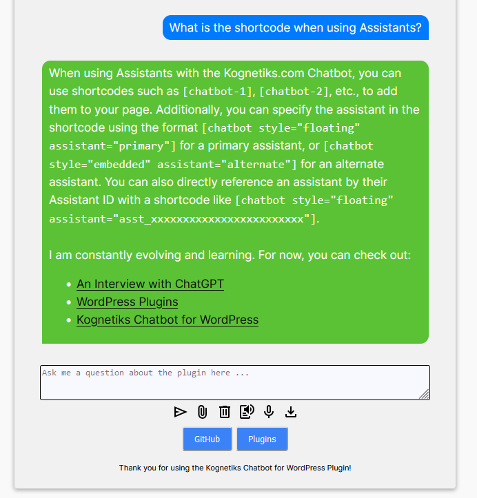 Chatbot ChatGPT - What is the Shortcode When Using Assistants