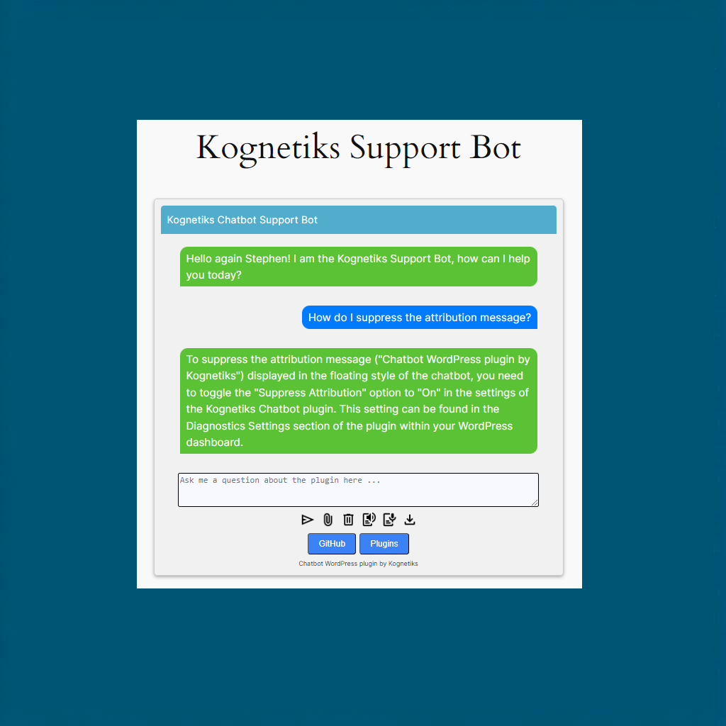 How to Suppress the Attribution Message on Kognetiks Chatbot for WordPress